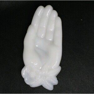 Vtg Milk Glass Hand Shape Trinket Soap Ring Dish 5" White Flower Pin Tray Vanity